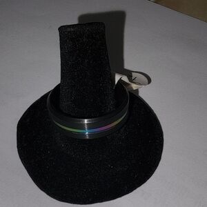 New Mens Black Ring with Rainbow Accent